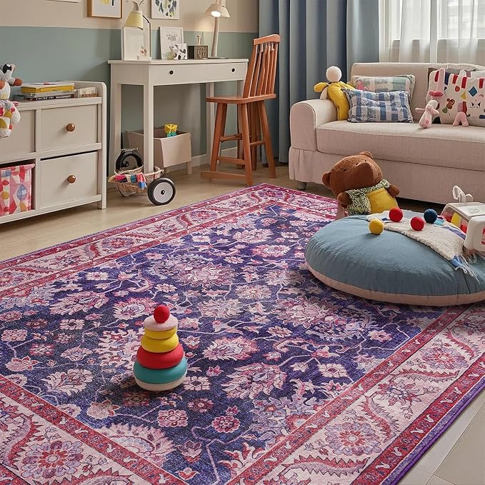 Purple Area Rugs for Living Room, Washable 5x7 Area Rug for Bedroom, Retro - Image 8