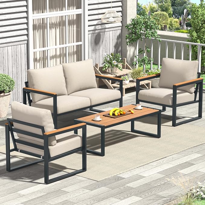 Patio Furniture Set, 4 Pieces Outdoor Patio Furniture by COMLAXFIELD