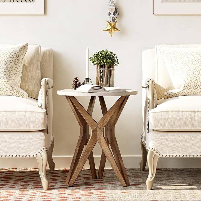 Pedestal Farmhouse End Table, Distressed Top - Image 6