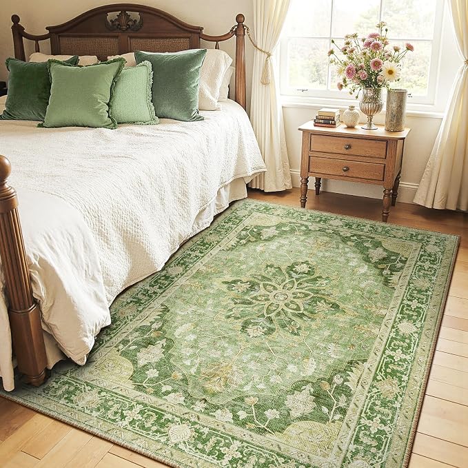 RELEANY Area Rugs 4'x5' Washable Non-Slip, Floral Vintage Distress Print - Image 2