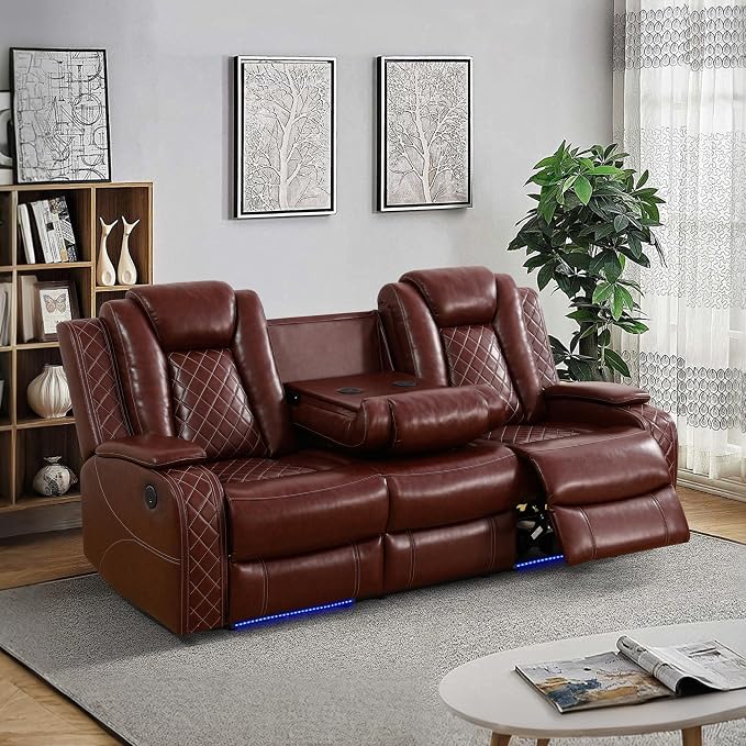 Power Recliner Sofa Set with LED Lights, 2 Manual Recliner 1 Seat and a 3 Seat - Image 4