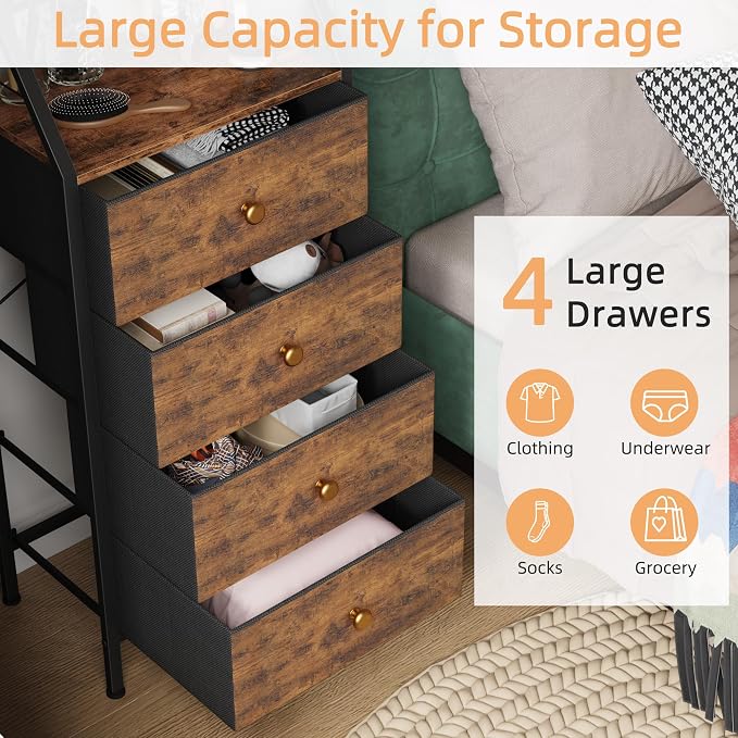 HIGDBFE 4-Drawer Dresser with Mirror, Vanity with 2-Tier Shelves, Fabric Chest - Image 6
