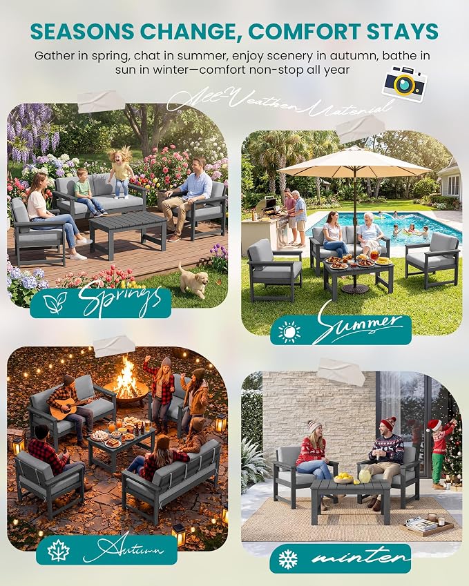 SERWALL 8 Pieces HDPE Outdoor Conversation Sofa Set - Image 8