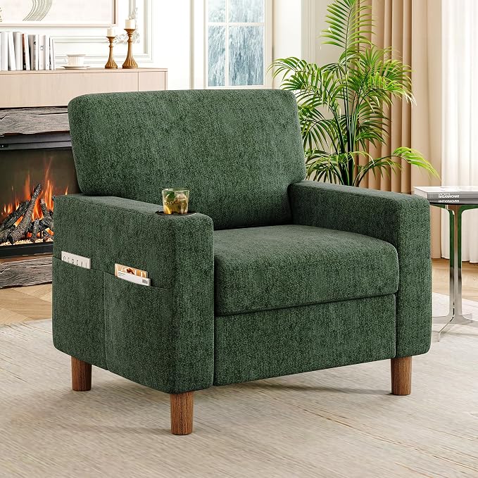 Mid Century Modern Accent Chair, Chenille Comfy Living Room Arm Chairs by ErdoruLiving