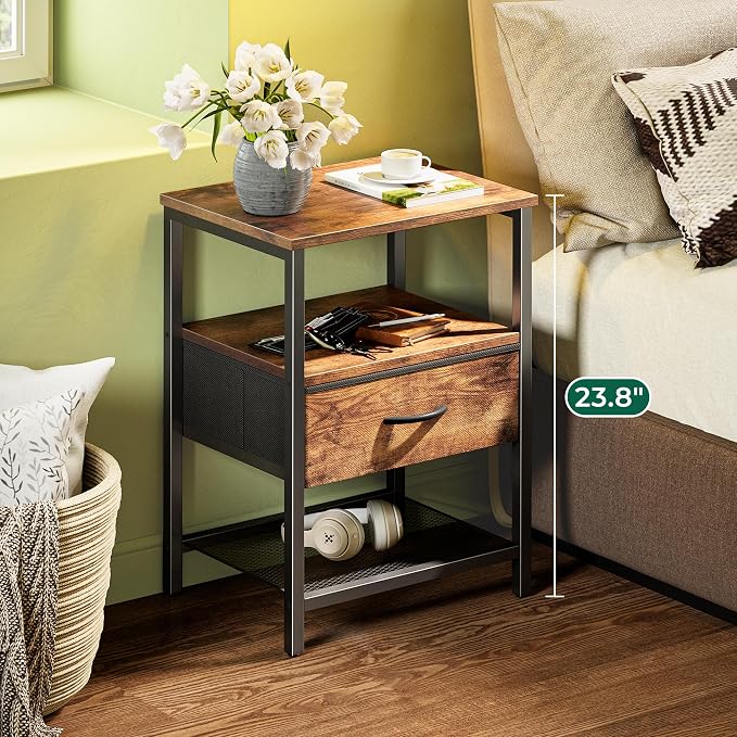 Huuger Night Stand with Fabric Drawer, Side Table with Mesh Shelf, Bedroom - Image 4
