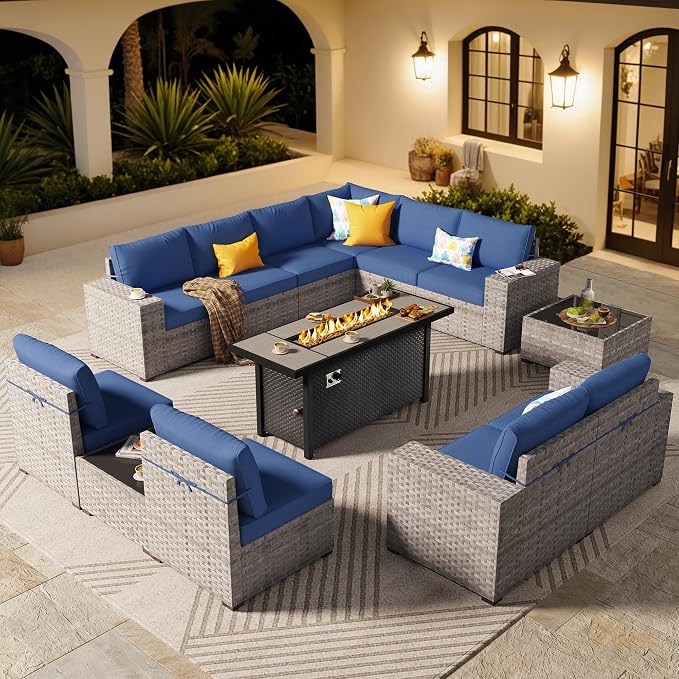 ovios 13 Pieces Patio Furniture Set, Outdoor Wicker Sectional Sofa by OVIOS