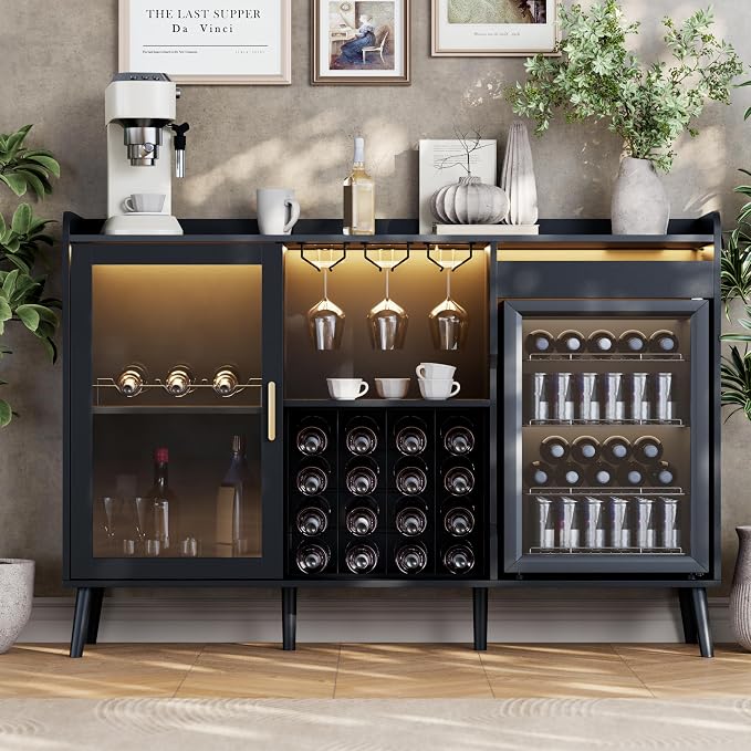 Coffee Bar Cabinet with Fridge Space, Liquor Cabinet with Wine Rack & Drawer - Image 8