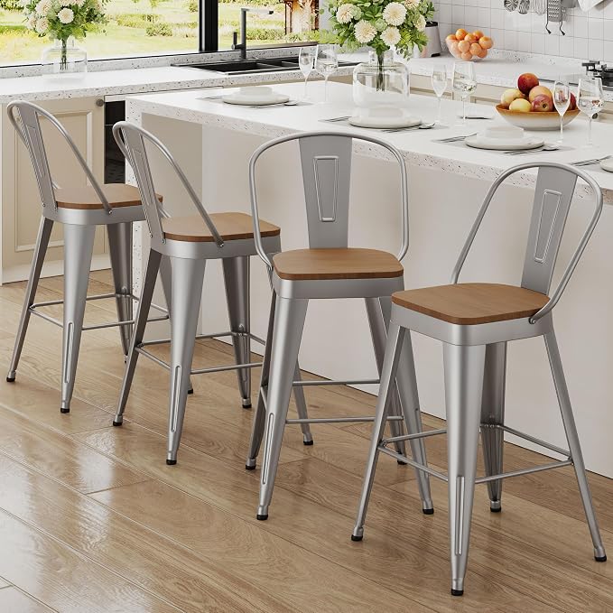 Andeworld Metal Bar Stools Set of 4, 26 inch Counter Height Barstools by Andeworld