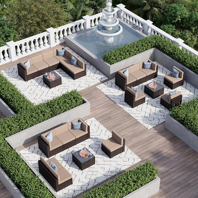 Aoxun 7 Piece Patio Furniture Set, All-Weather Wicker Outdoor Furniture 6 Seats - Image 4