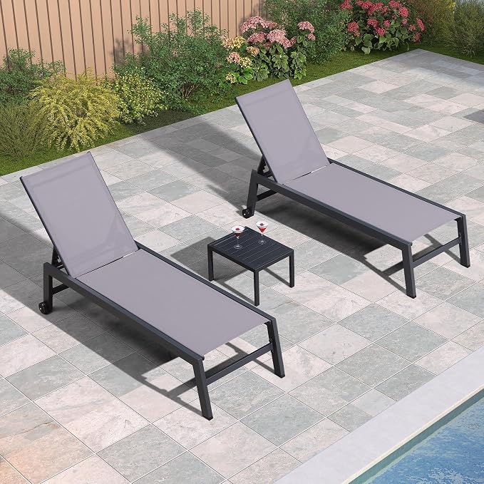 PURPLE LEAF Patio Chaise Lounge Set 4 Pieces Aluminum Outdoor Lounge Chairs by PURPLELEAF