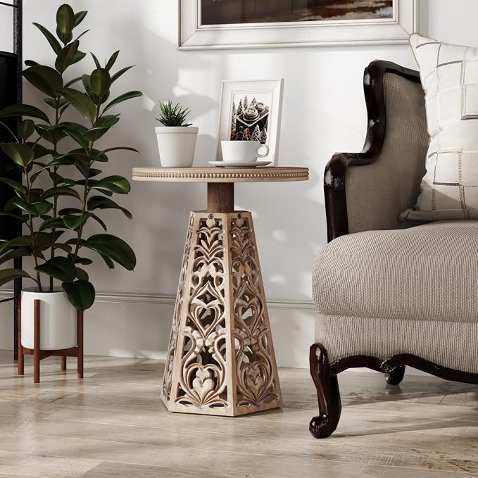 COZAYH Rustic Farmhouse Wooden End Table, Distressed Round Accent Table - Image 4