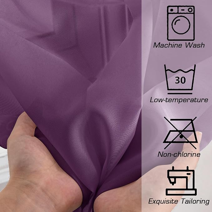 OWENIE Plum Sheer Curtains 63 Inches Long 2 Panels Set, Light Filtering Voile - Image 3