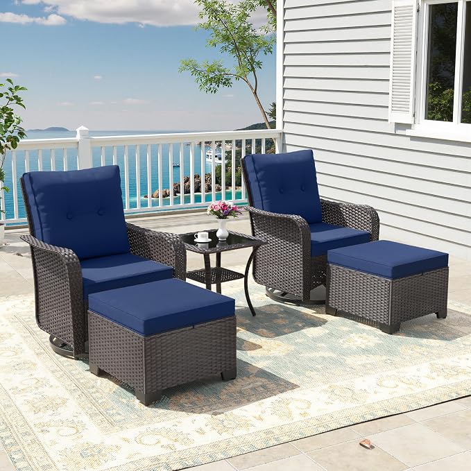 ALAULM 5-Piece Outdoor Swivel Rocking Chair Set - Image 2