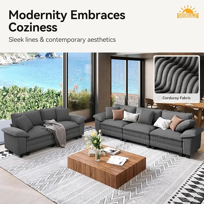 SUNSHINE VALLEY Sofa and Loveseat Set, Oversized Corduroy Modular Love seat and - Image 8