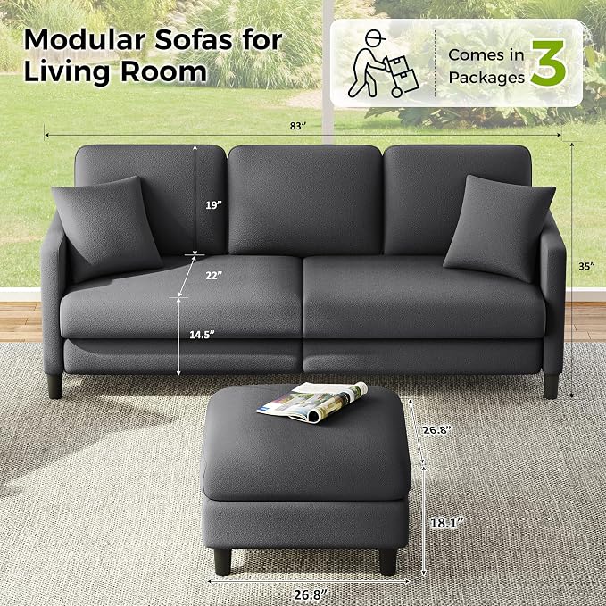 Welzona 83" Couches for Living Room, Teddy Sofa Couch - Image 6
