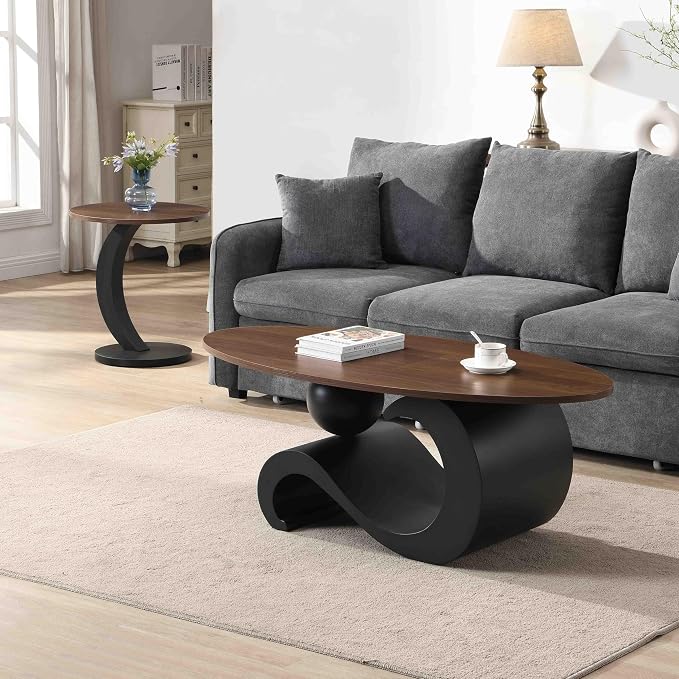 Modern Oval Coffee Table Set of 2, Wood Nesting Coffee Tables - Image 4