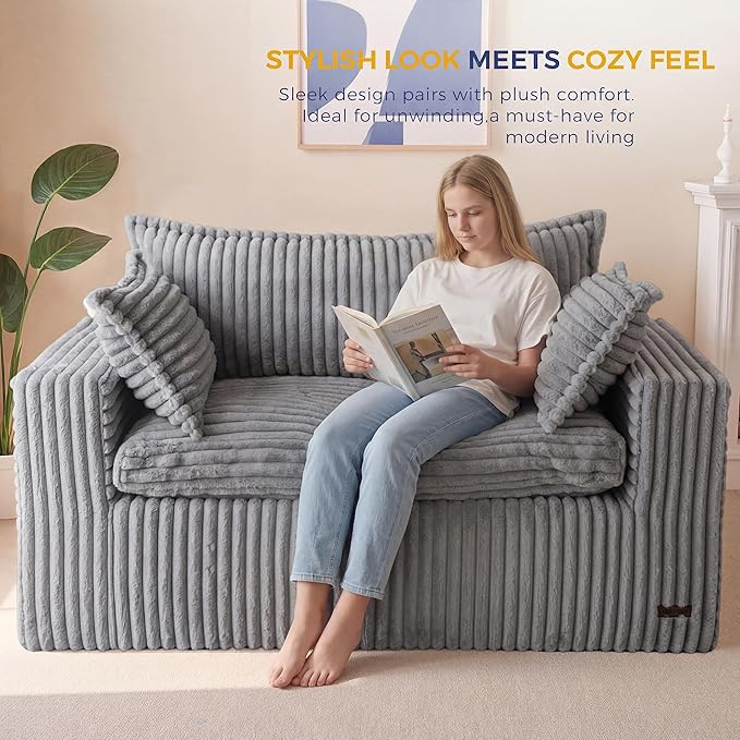 MAXYOYO 59" Bean Bag Sofa Couch, Loveseat Boneless Couch in a Box, Upholstered - Image 3