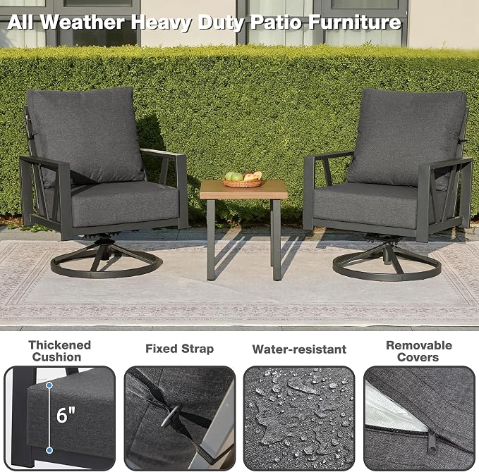 Outdoor Patio Swivel Rocking Chairs Set, Patio Porch Furniture - Image 5