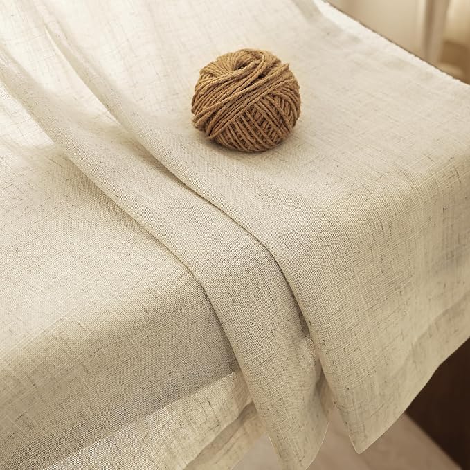 Faux Linen Beige Curtains 108 inches Long - Image 2