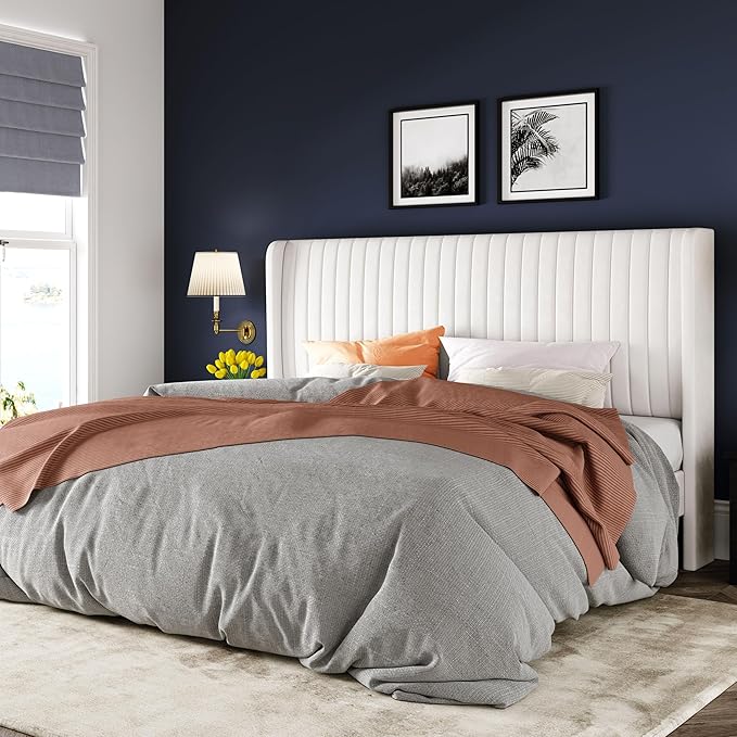 Allewie King Size Velvet Bed Frame/Vertical Channel Tufted Wingback by Allewie