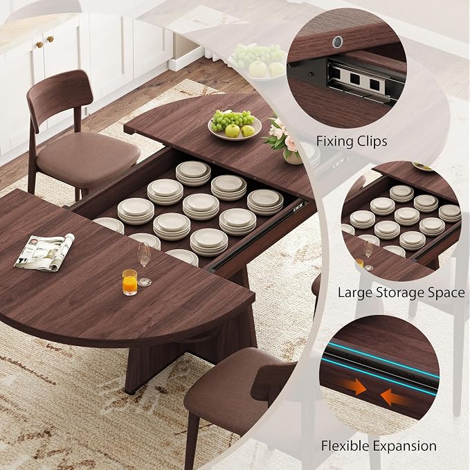 Extendable Dining Table, Round Kitchen Dining Room Dinner Table - Image 4