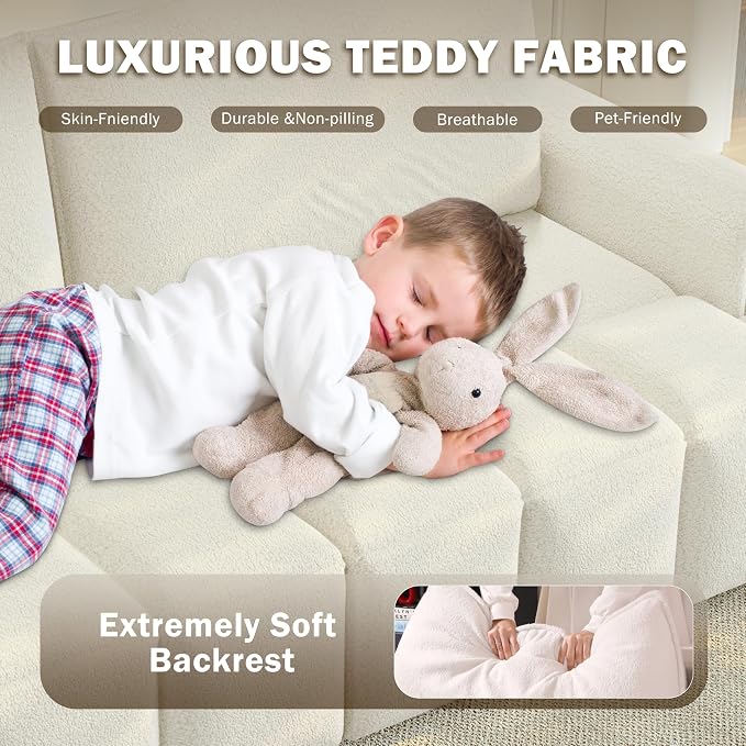 KEIKI 90.2" 4-Seater Modern Convertible Sofa Bed – Teddy Fabric Couch - Image 6