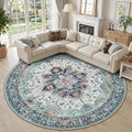 RELEANY Area Rugs Round 10ft Washable Non-Slip, Floral Vintage Distress Print by RELEANY