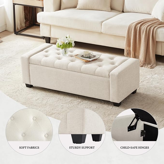 Huatean Home 48" Ottoman with Storage, Storage Ottoman Bench with Safety Hinge - Image 4