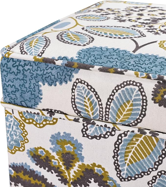 Adeco 18 Inch Linen Storage Ottoman Cube, Upholstered Footstool - Image 6