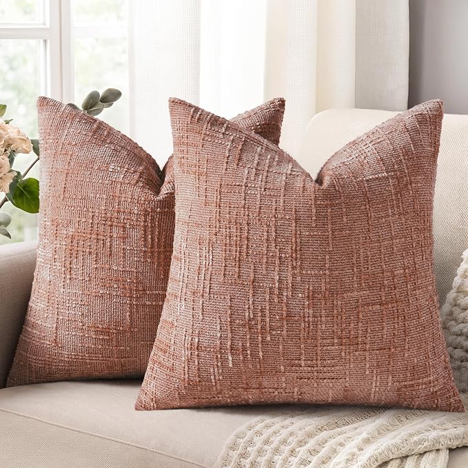 decorUhome Summer Pink Chenille Euro Sham Throw Pillow Covers 26x26 Set of 2 by decorUhome