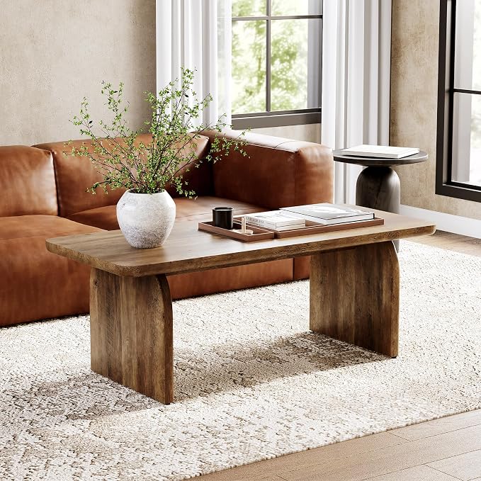 LITTLE TREE Farmhouse Coffee Table, 47 Inches Wooden Center Tables - Image 4
