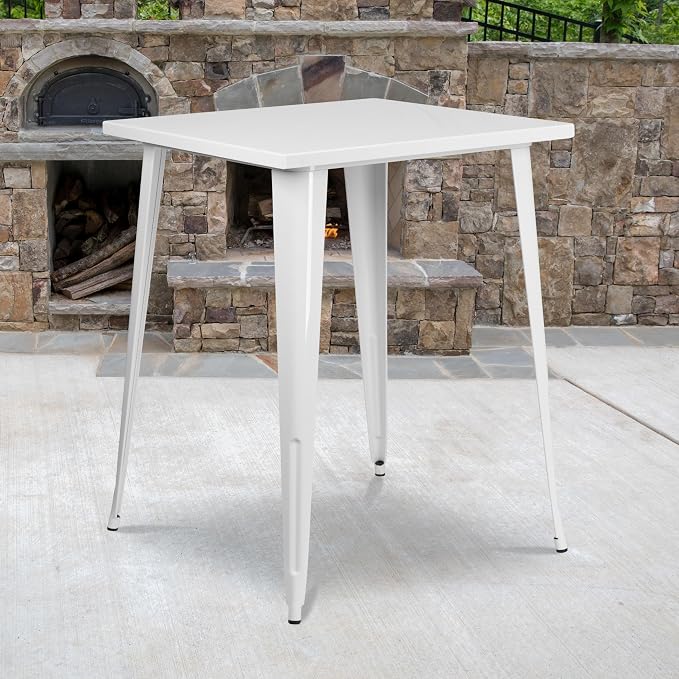 Flash Furniture Nolan Commercial Grade 31.5" Square White Metal Indoor-Outdoor - Image 2
