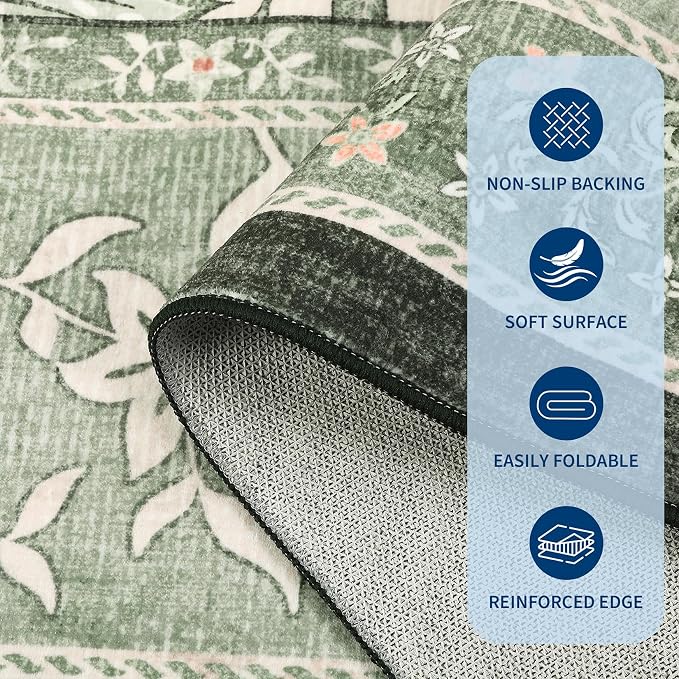GarveeHome Provence Sage Green 3x5 Rug Washable Non-Slip Low-Pile Indoor Rugs - Image 6