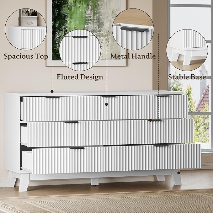 BORNOON 57" Long Dresser for Bedroom, 7-Drawer Fluted Chest, Wide Wood Storage - Image 5