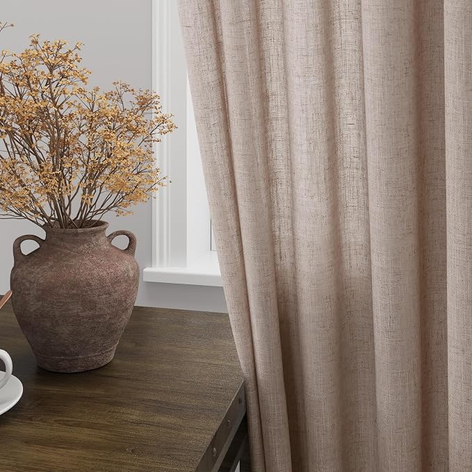 Nanspring Oatmeal Semi Sheer Curtains 72 Inches Long 2 Panels Set - Image 2