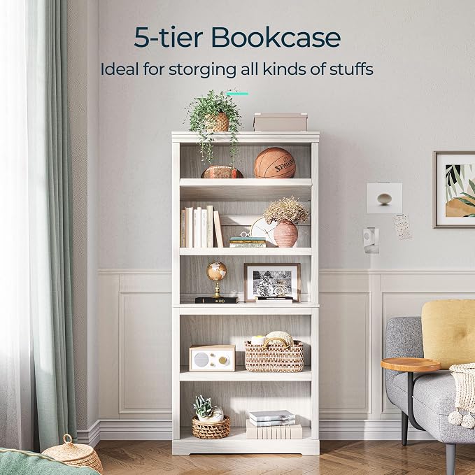 LINSY HOME 5-Shelf Bookcase, Bookshelves Floor Standing Storage Shelves 68 in - Image 4