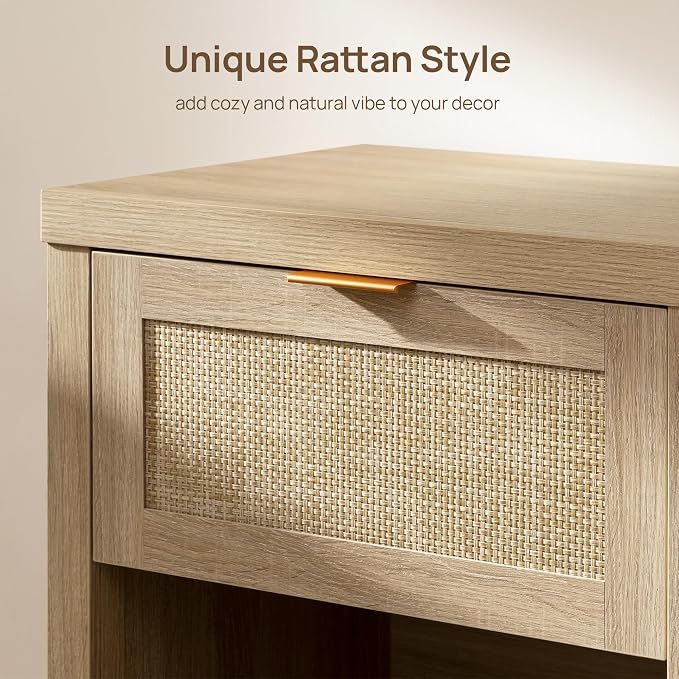 SICOTAS Rattan Nightstands Set of 2, Farmhouse Night Stand Bedside Table - Image 4