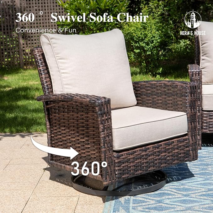 HERA'S HOUSE Outdoor Furniture, 2 x High Back Swivel Patio Chairs - Image 6