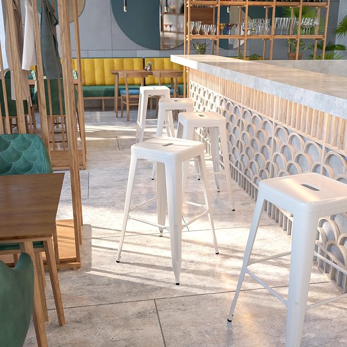 Flash Furniture Commercial Grade 30" High Backless White Metal Indoor-Outdoor - Image 2