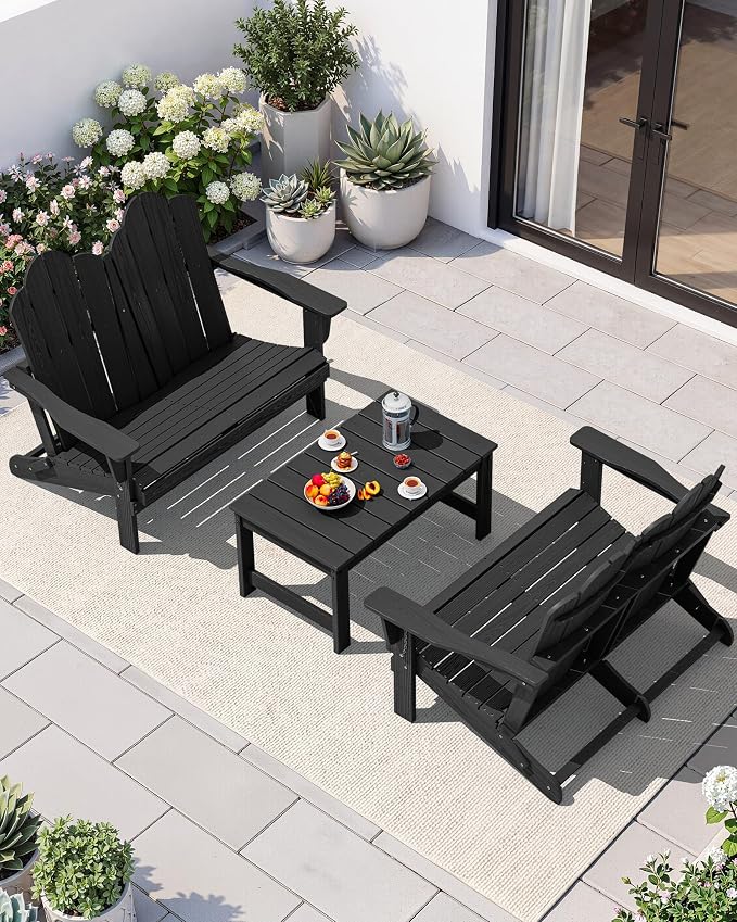 SERWALL Folding Adirondack Bench, HDPE All-Weather Adirondack Loveseat Set of 2 - Image 9