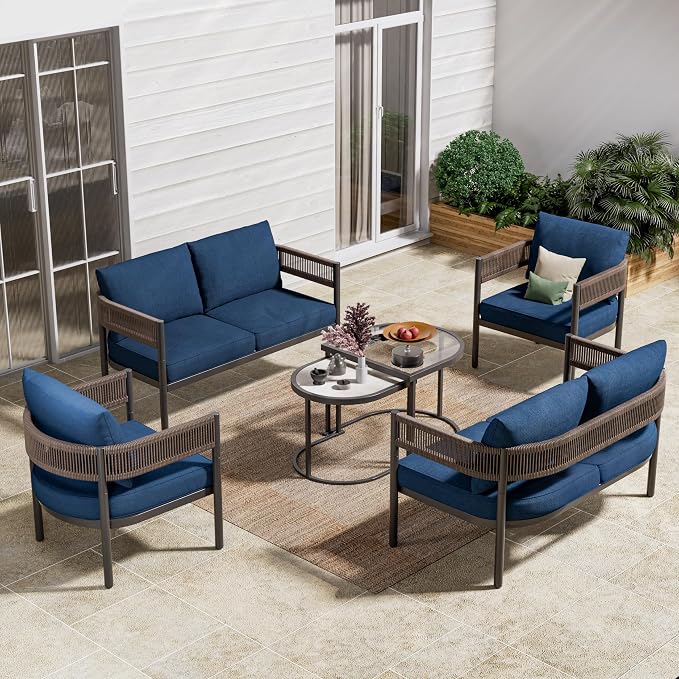 Grand patio 6-Piece Outdoor Furniture Set, 6 Seats Wicker Sofa Conversation Set - Image 2