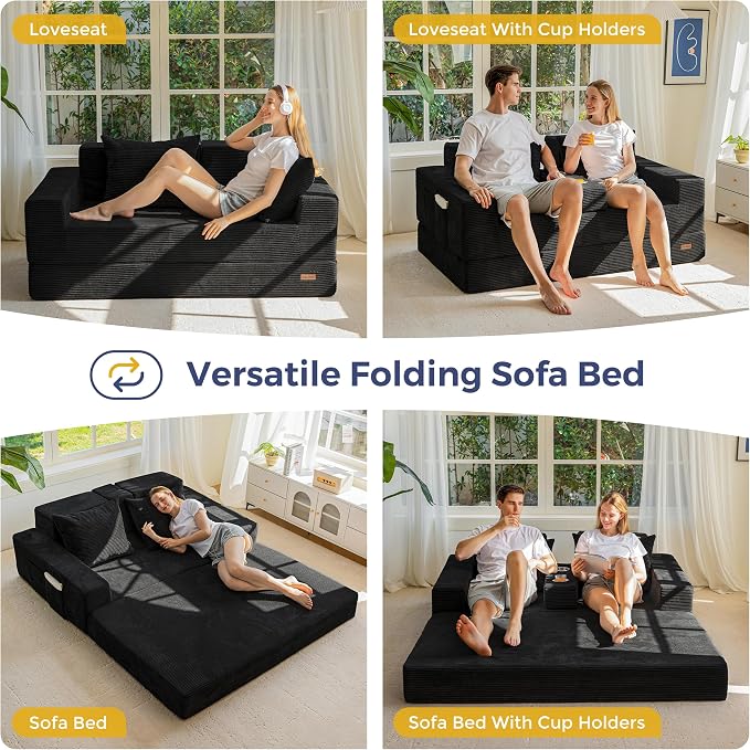 MAXYOYO Loveseat Sofa Bed, 4 in 1 Convertible Boneless Couch Folding Recliner - Image 4