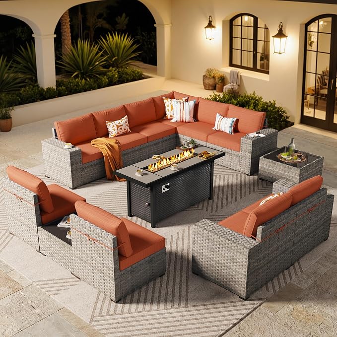 ovios 13 Pieces Patio Furniture Set, Outdoor Wicker Sectional Sofa by OVIOS