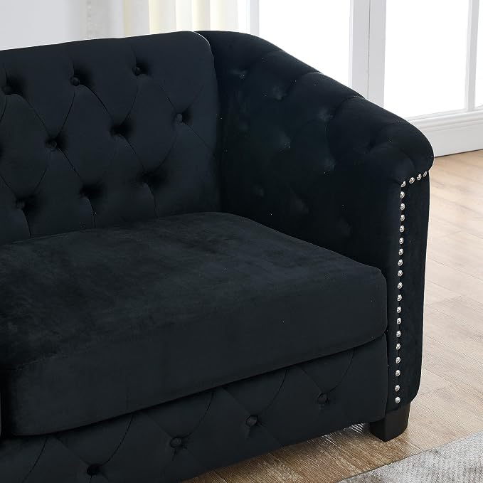 77" Modern Velvet Chesterfield Sofa - Image 4