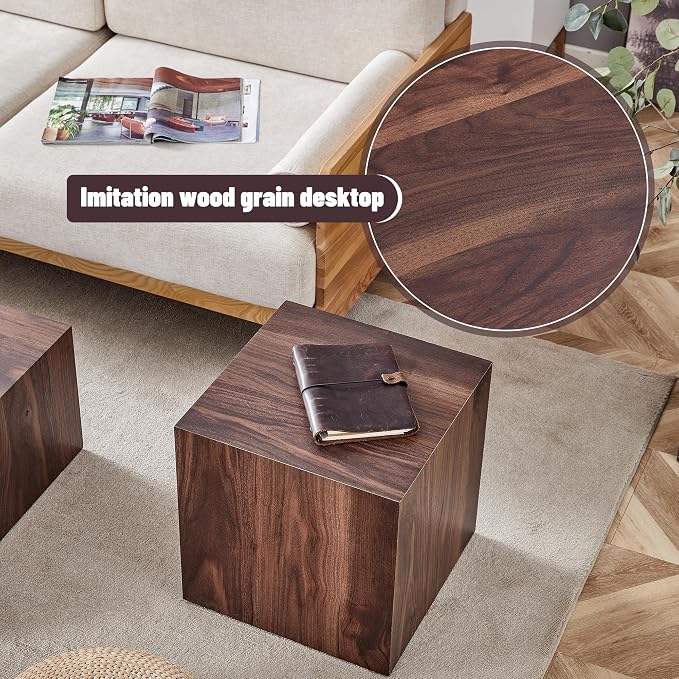 16'' Cube Coffee Table with Wood Grain Pattern, Square No Assembly End Table - Image 6