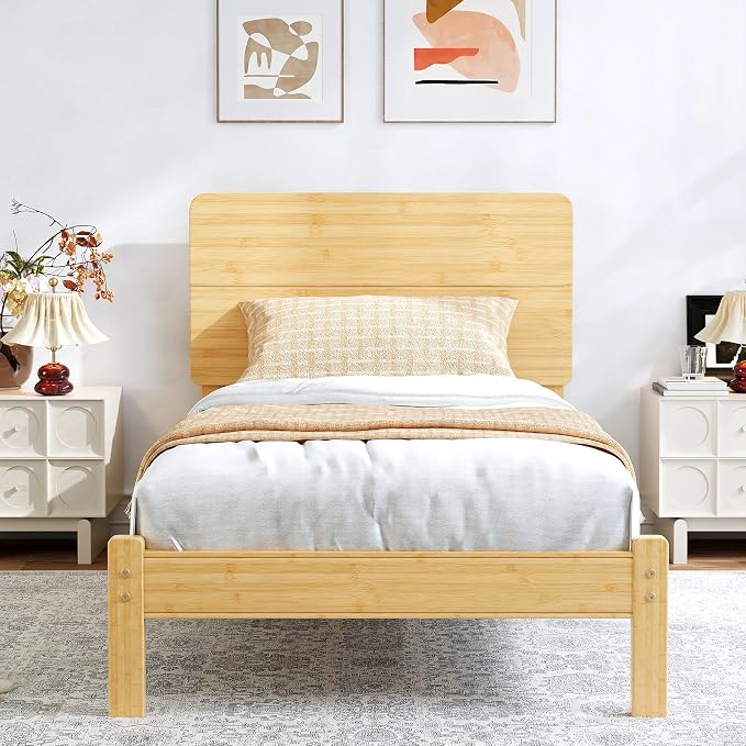 BOSRII 12in High Solid Bamboo Wood Platform Twin Size Bed Frame by FORYOURBETTERSLEEP