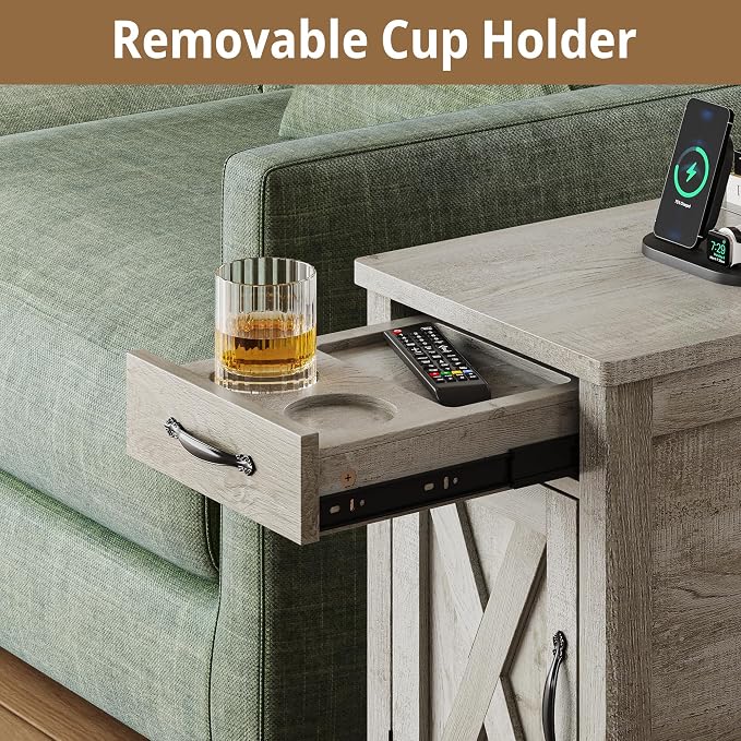 IRONCK End Table with Charging Station, Narrow Side Table - Image 8