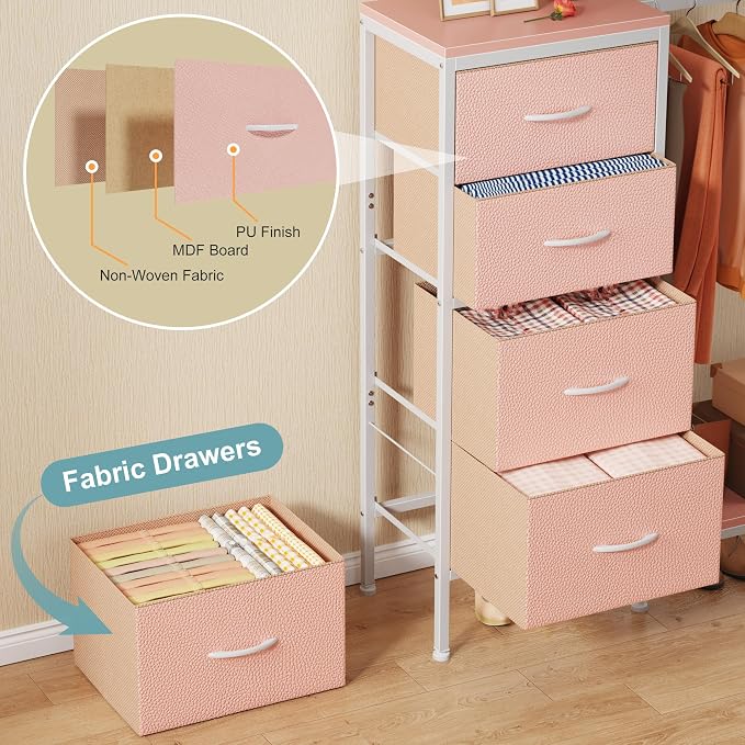 HIGDBFE Dresser with Hanging Rack, 4 Drawers Small Closet - Image 4