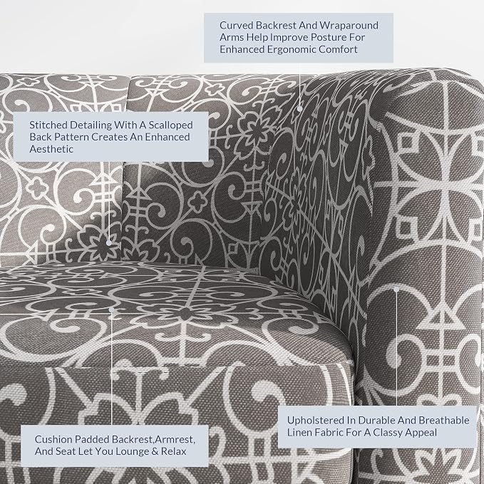 BELLEZE Accent Barrel Chair Set of 2, Linen Round Chair Club Tub Sofa Corner - Image 5