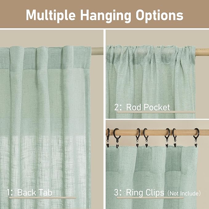 LAMIT Living Room Linen Curtains 95 Inch - Image 3